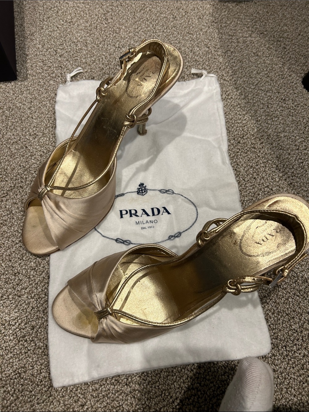 Prada Gold Satin Knot Slingback Heels
